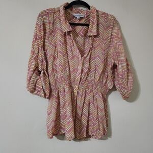 Alex & Parker Dotted Blouze Vneck Collared Career Women's Top XL